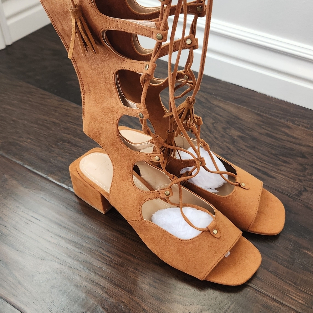 JustFab Tan Gladiator Sandals